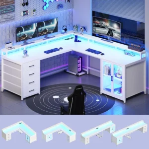 L Shaped Gaming Desk with 4 Drawers