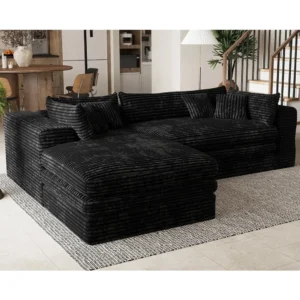 Plush Corduroy L Shaped Couch