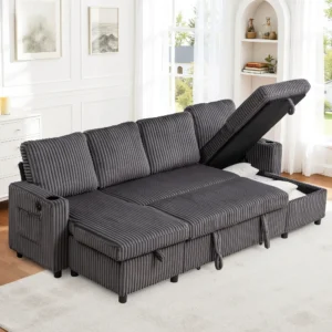 102" Plush Corduroy Sleeper Sofa Bed