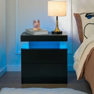 Nightstand Set of 2 LED Nightstand with 2 Drawers