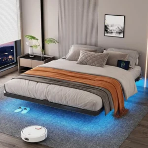 Metal King Size Bed Frame with LED Lights